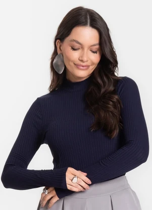 Select - Blusa Manga Longa Feminina Canelada Azul - SELECT