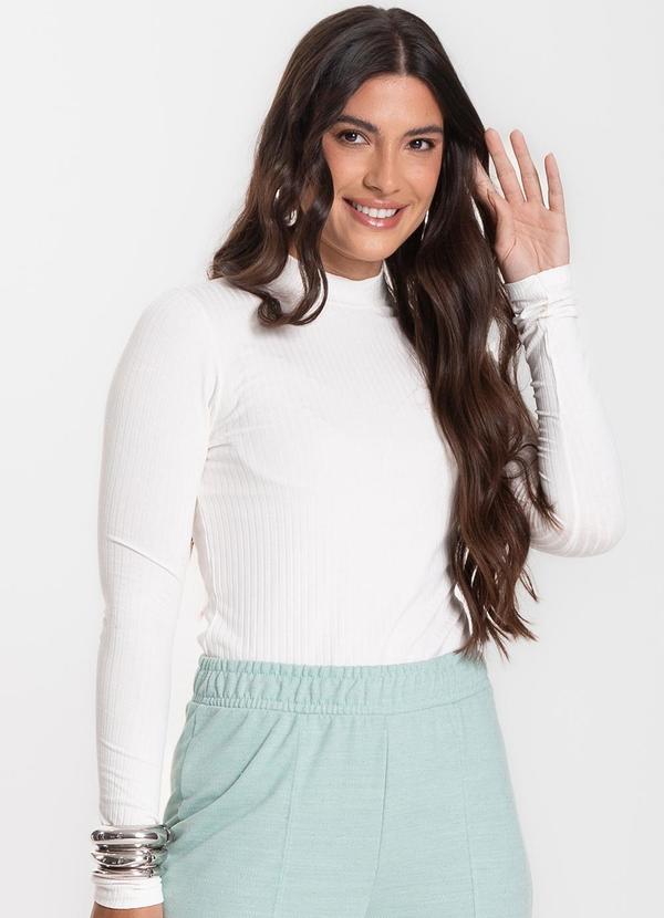 Select - Blusa Manga Longa Feminina Canelada Bege