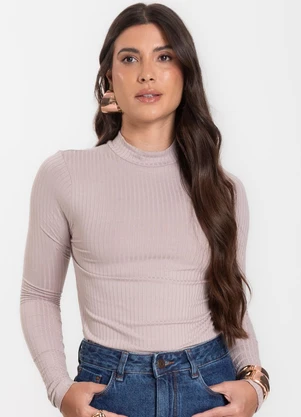 Select - Blusa Manga Longa Feminina Canelada Bege - SELECT