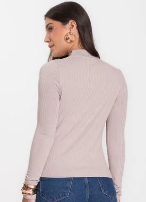 Select - Blusa Manga Longa Feminina Canelada Bege - SELECT
