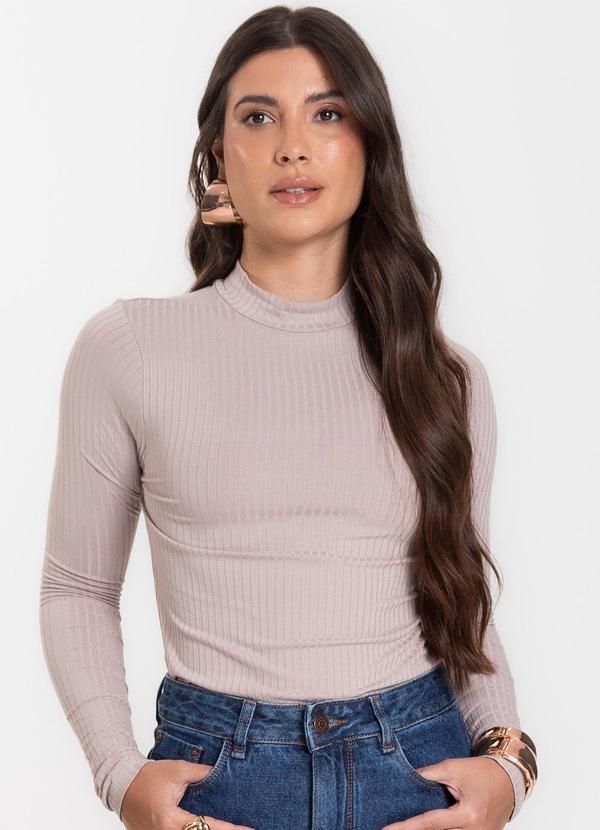 Select - Blusa Manga Longa Feminina Canelada Bege