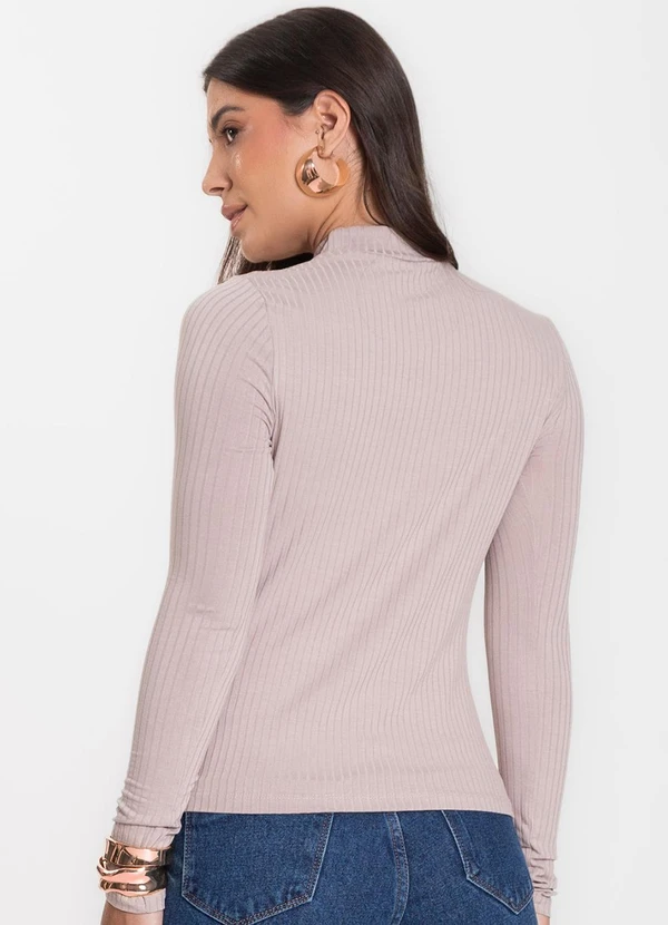 Select - Blusa Manga Longa Feminina Canelada Bege 2