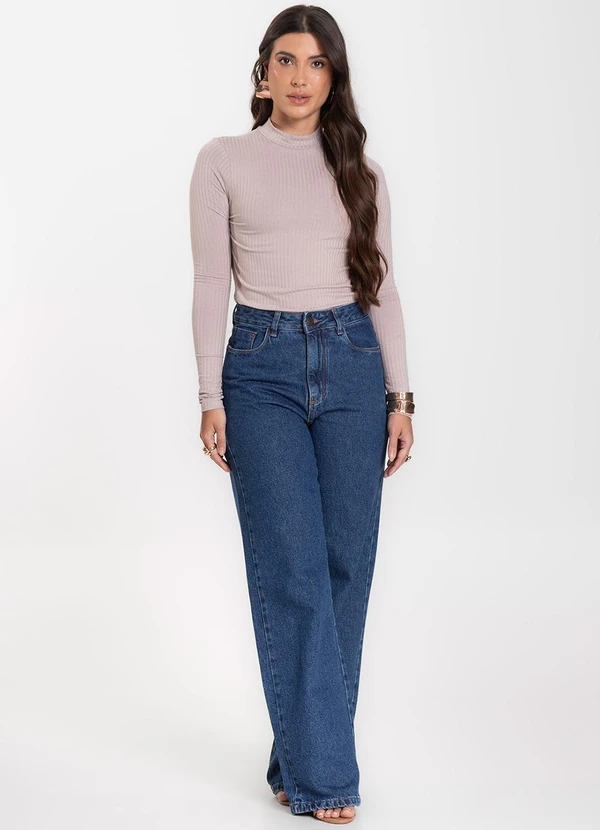 Select - Blusa Manga Longa Feminina Canelada Bege 3