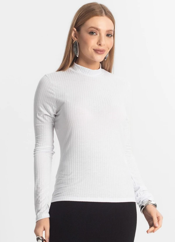 Select - Blusa Manga Longa Feminina Canelada Branco