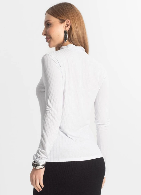 Select - Blusa Manga Longa Feminina Canelada Branco 2