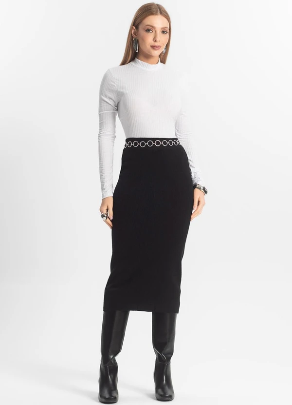 Select - Blusa Manga Longa Feminina Canelada Branco 3