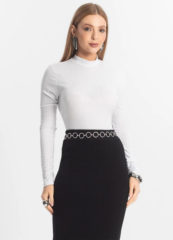 Select - Blusa Manga Longa Feminina Canelada Branco 4