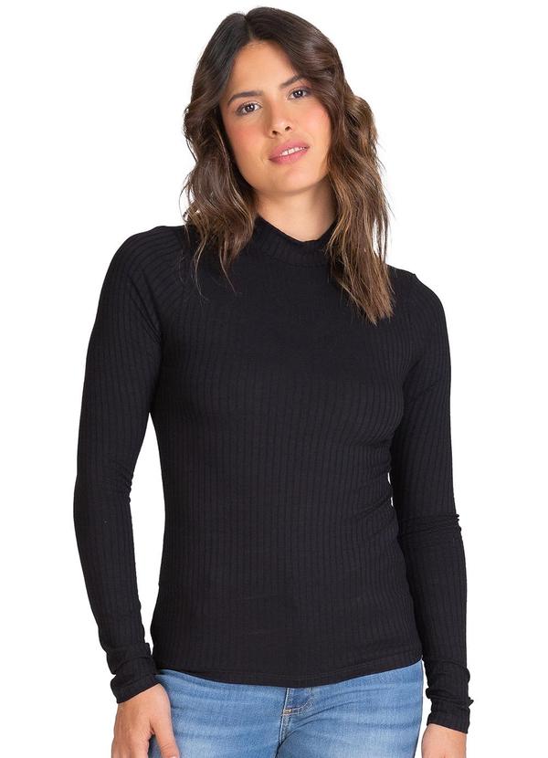 Rovitex - Blusa Manga Longa Feminina Canelada Preto