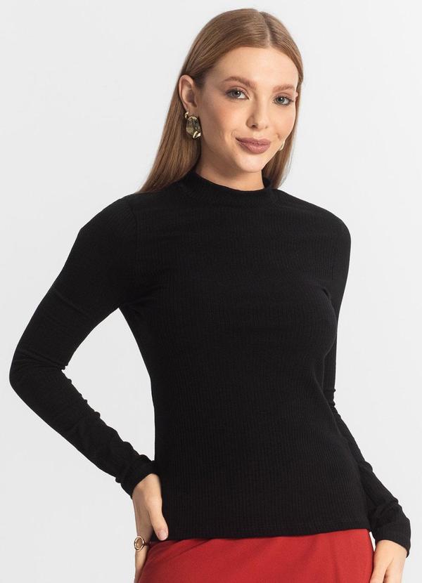 Select - Blusa Manga Longa Feminina Canelada Preto