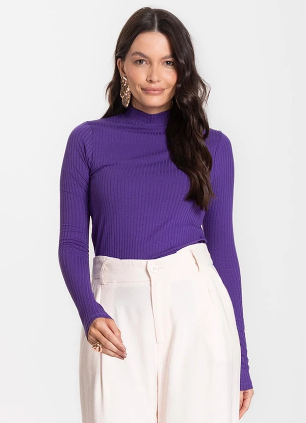 Select - Blusa Manga Longa Feminina Canelada Roxo