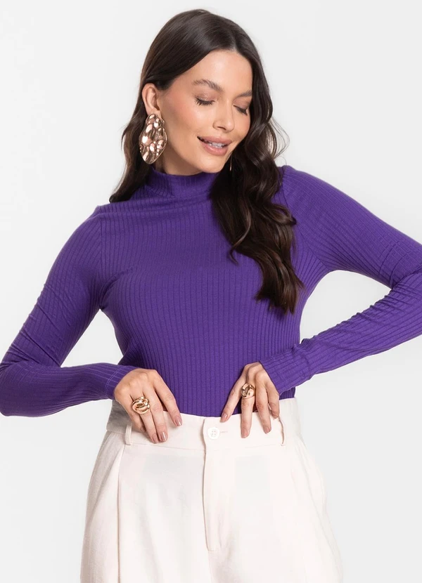 Select - Blusa Manga Longa Feminina Canelada Roxo 4