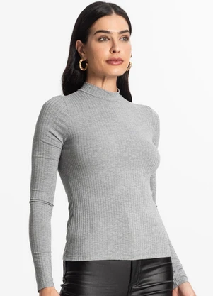 Select - Blusa Manga Longa Feminina Canelada Cinza - SELECT