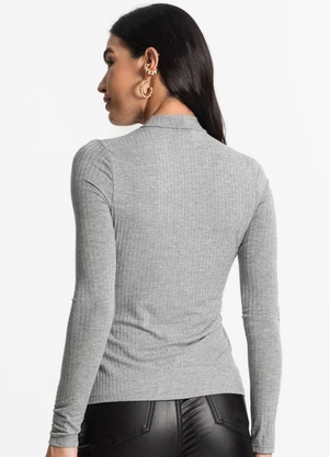Select - Blusa Manga Longa Feminina Canelada Cinza - SELECT