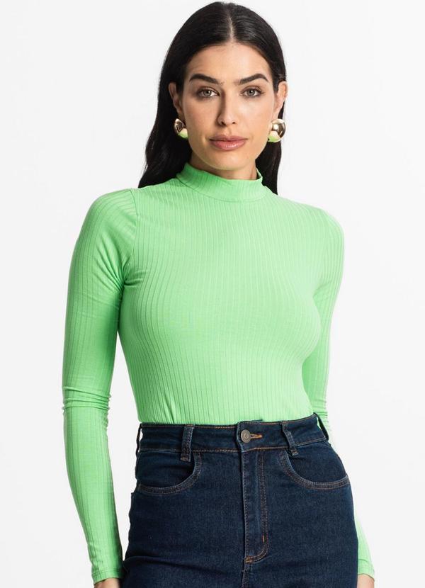 Select - Blusa Manga Longa Feminina Canelada Verde