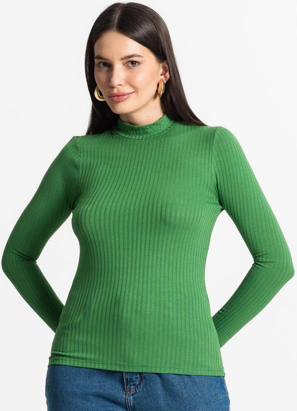 Select - Blusa Manga Longa Feminina Canelada Verde