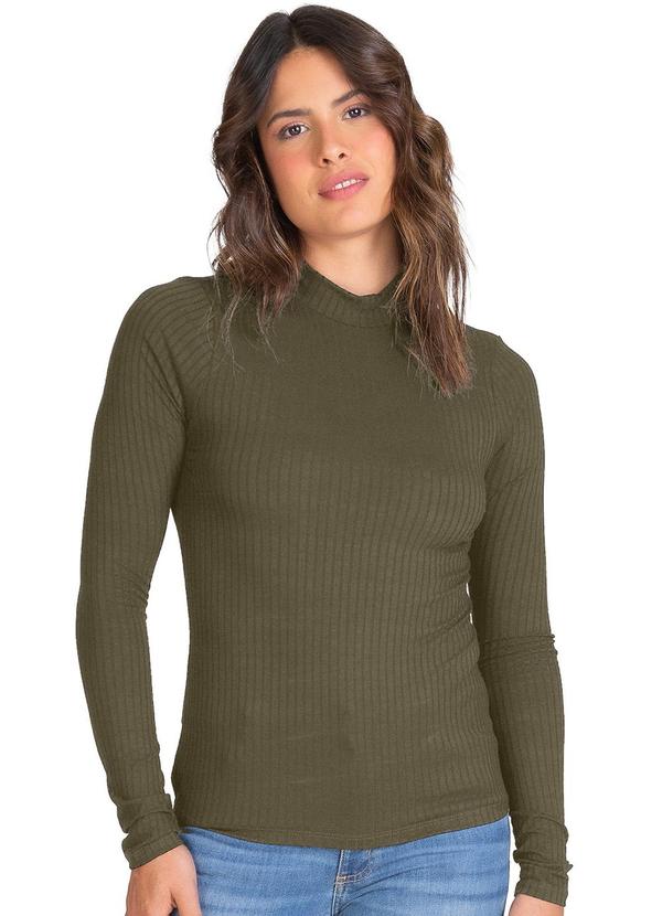 Rovitex - Blusa Manga Longa Feminina Canelada Verde