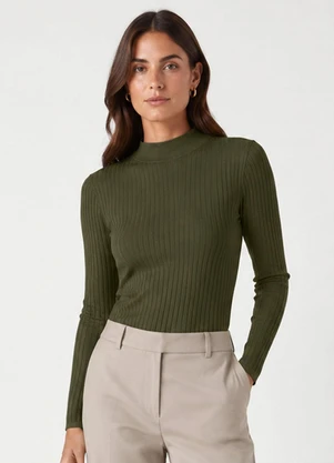Select - Blusa Manga Longa Feminina Canelada Verde - SELECT