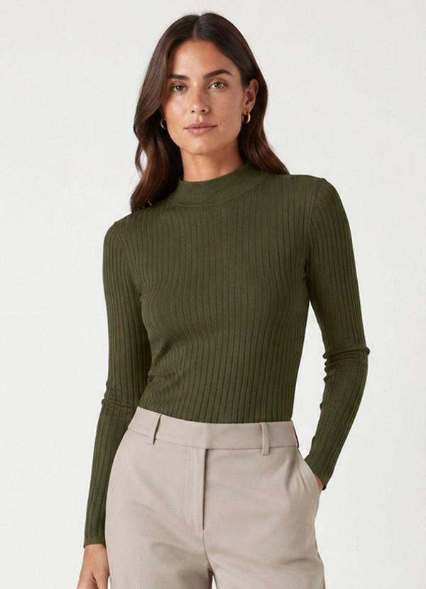 Select - Blusa Manga Longa Feminina Canelada Verde