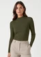 Select - Blusa Manga Longa Feminina Canelada Marrom - variação: Verde