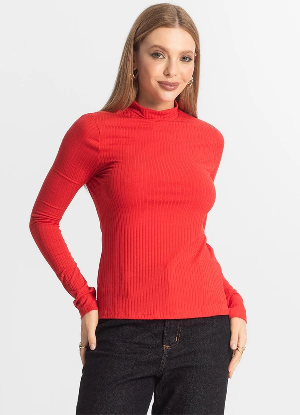 Select - Blusa Manga Longa Feminina Canelada Vermelho 4