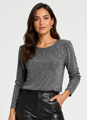 Infinita Cor - Blusa Manga Longa Feminina Cinza - INFINITA COR