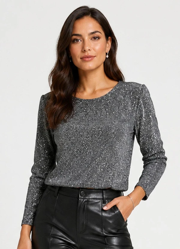 Infinita Cor - Blusa Manga Longa Feminina Cinza