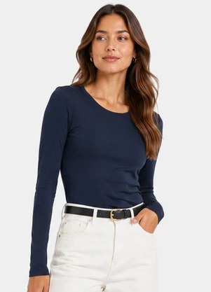 Infinita Cor - Blusa Manga Longa Feminina em Suplex Azul - INFINITA COR