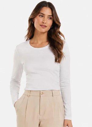 Infinita Cor - Blusa Manga Longa Feminina em Suplex Bege - INFINITA COR