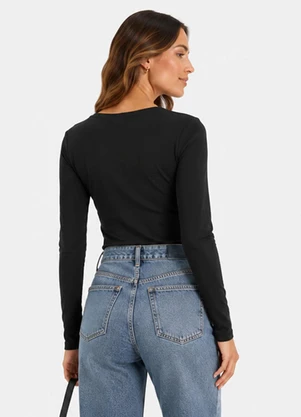 Infinita Cor - Blusa Manga Longa Feminina em Suplex Preto - INFINITA COR