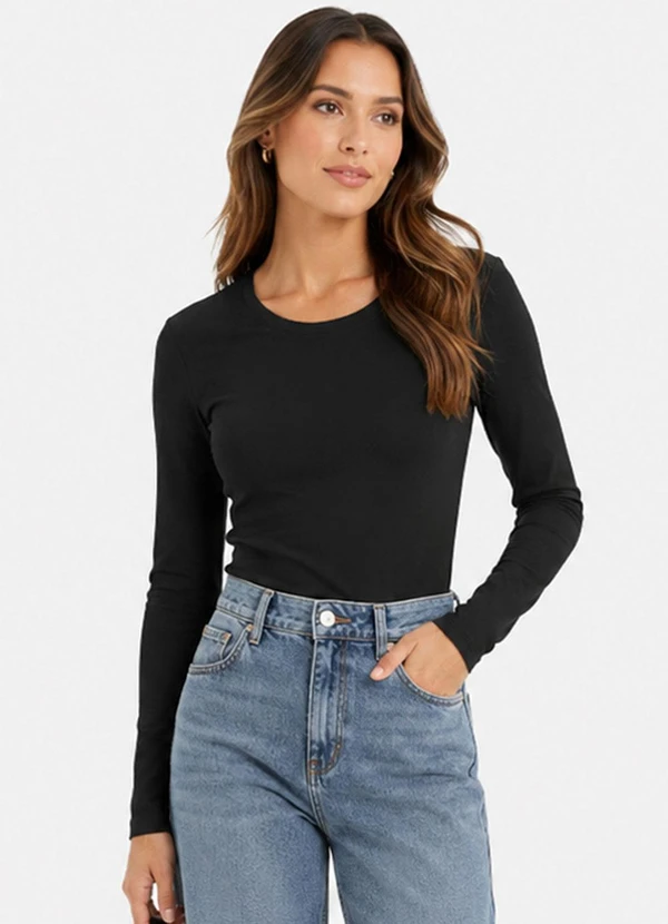 Infinita Cor - Blusa Manga Longa Feminina em Suplex Preto
