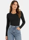 Infinita Cor - Blusa Manga Longa Feminina em Suplex Azul - variação: Preto