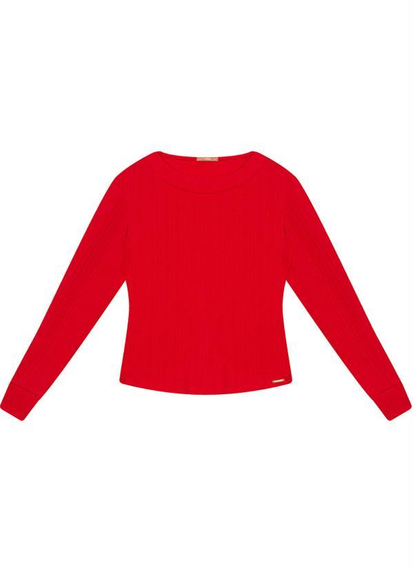 Gris - Blusa Manga Longa Feminina em Tricô Vermelho