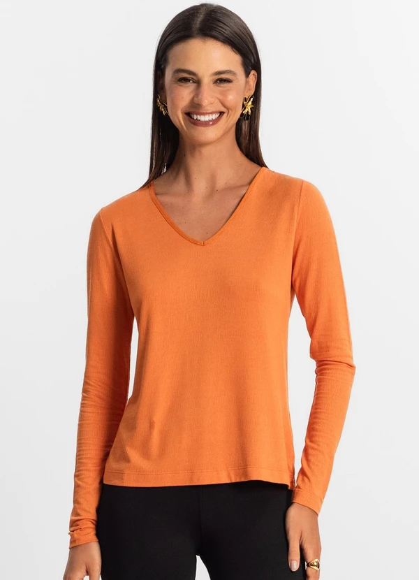 Rovitex - Blusa Manga Longa Feminina Laranja