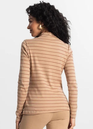 Rovitex - Blusa Feminina Manga Longa Listras Marrom - ROVITEX