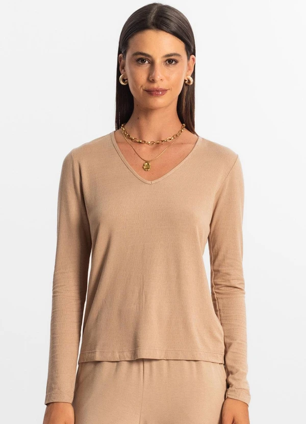 Rovitex - Blusa Manga Longa Feminina Marrom