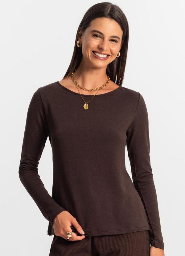 Rovitex - Blusa Manga Longa Feminina Marrom