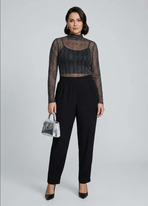 Marialícia - Blusa Manga Longa Feminina Tule Xadrez Preto - MARIALÍCIA