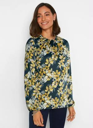 Queima Estoque - Blusa Manga Longa Floral Azul - QUEIMA ESTOQUE