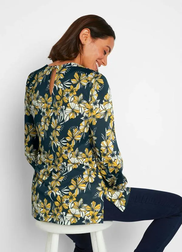 Queima Estoque - Blusa Manga Longa Floral Azul 2