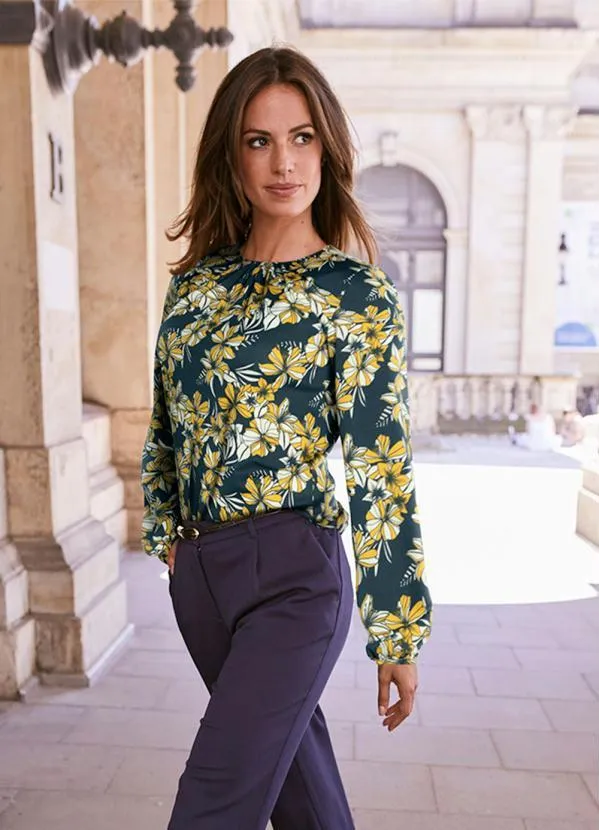 Queima Estoque - Blusa Manga Longa Floral Azul 4