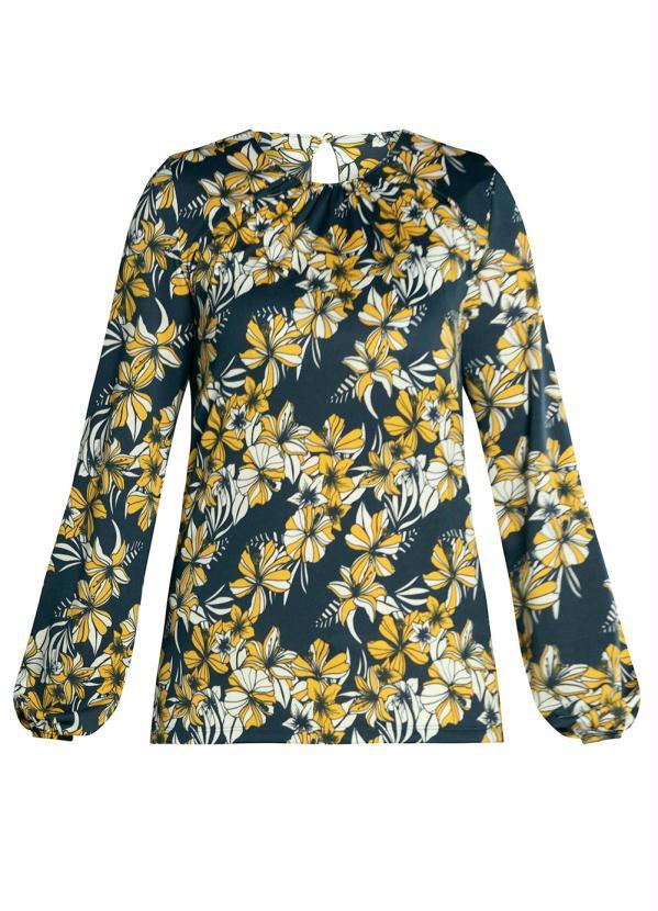 Outlet - Blusa Manga Longa Floral Azul 2