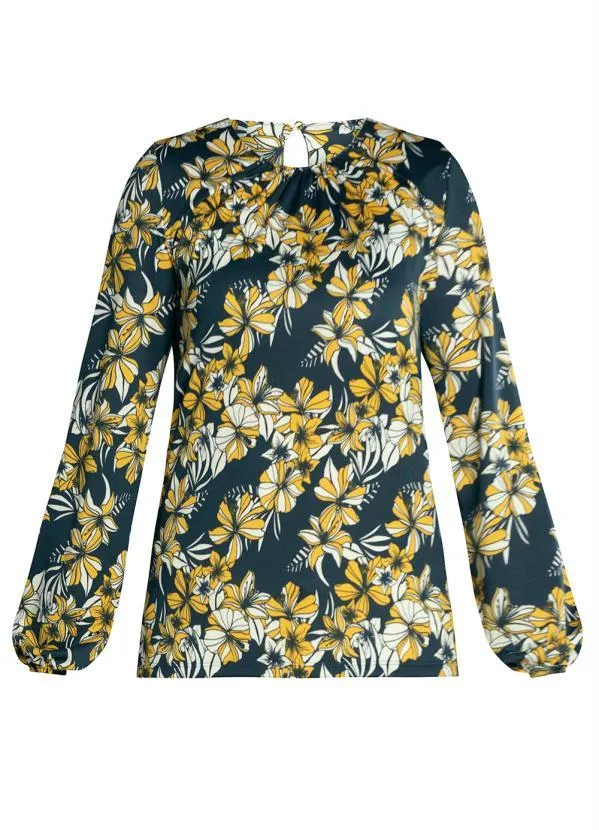 Queima Estoque - Blusa Manga Longa Floral Azul 6