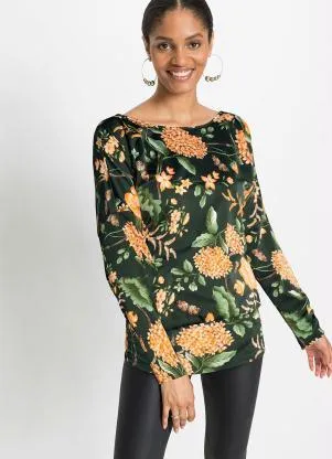 Queima Estoque - Blusa Manga Longa Floral Dark - QUEIMA ESTOQUE