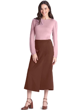 Outlet - Blusa Manga Longa Franzida Feminino Rosa  - OUTLET