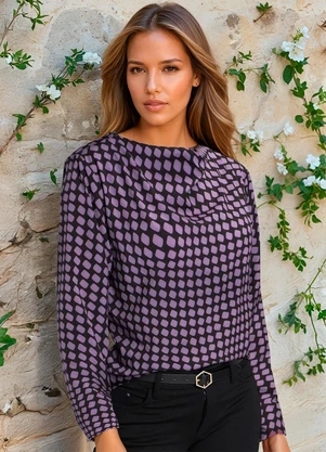 bonprix - Blusa Manga Longa Geométrico Roxo - BONPRIX