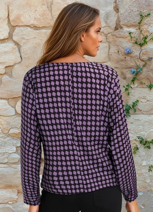 bonprix - Blusa Manga Longa Geométrico Roxo - BONPRIX