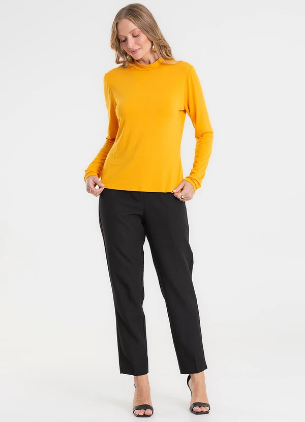Rovitex - Blusa Manga Longa Gola Alta Amarelo 3