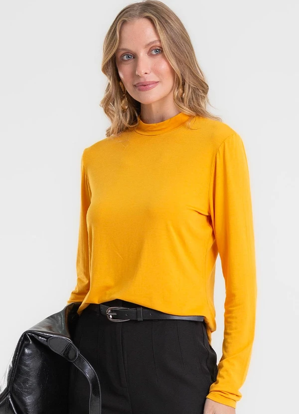 Rovitex - Blusa Manga Longa Gola Alta Amarelo 4