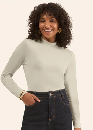 Rovitex - Blusa Manga Longa Gola Alta Bege - ROVITEX