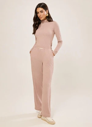 Naguchi - Blusa Manga Longa Gola Alta Nude Rosado - NAGUCHI